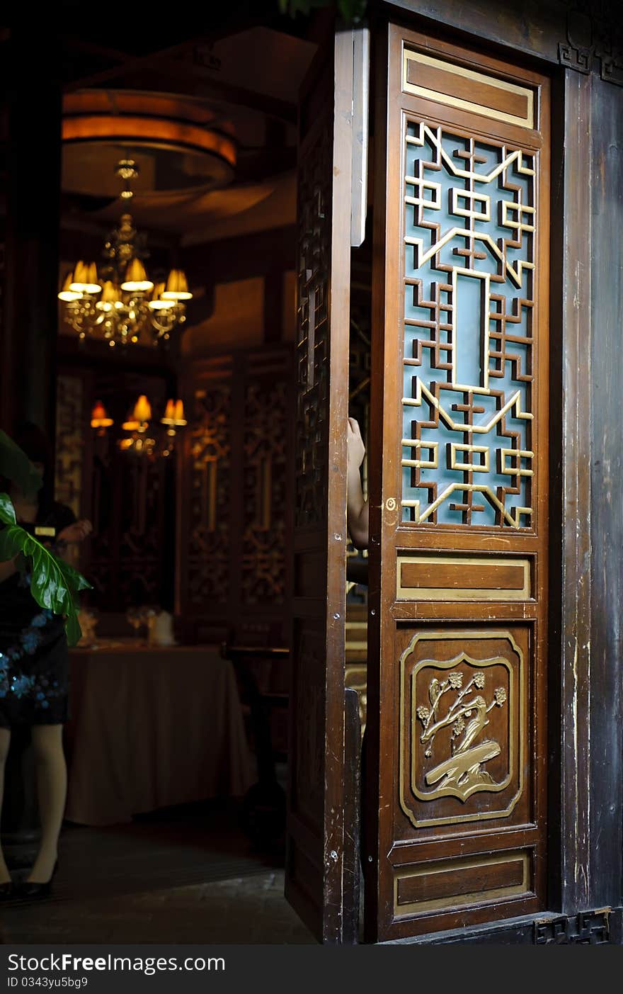 Chinese traditional door with carved patterns