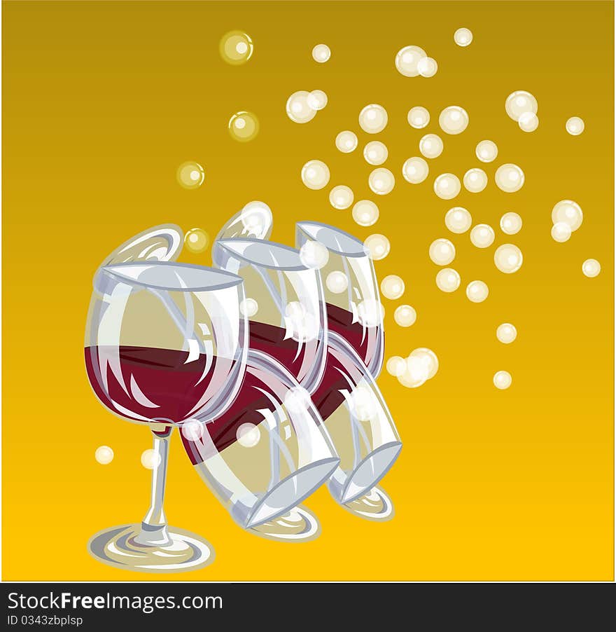 Wine in glass or yellow background