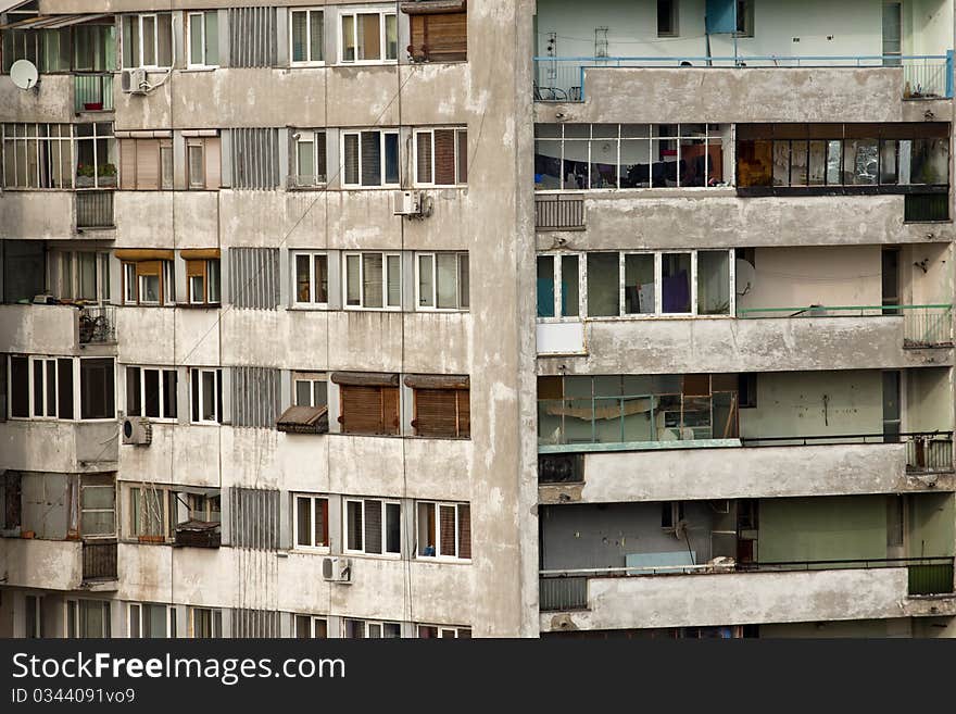 Old communist apartments building in Bucharest. Old communist apartments building in Bucharest.