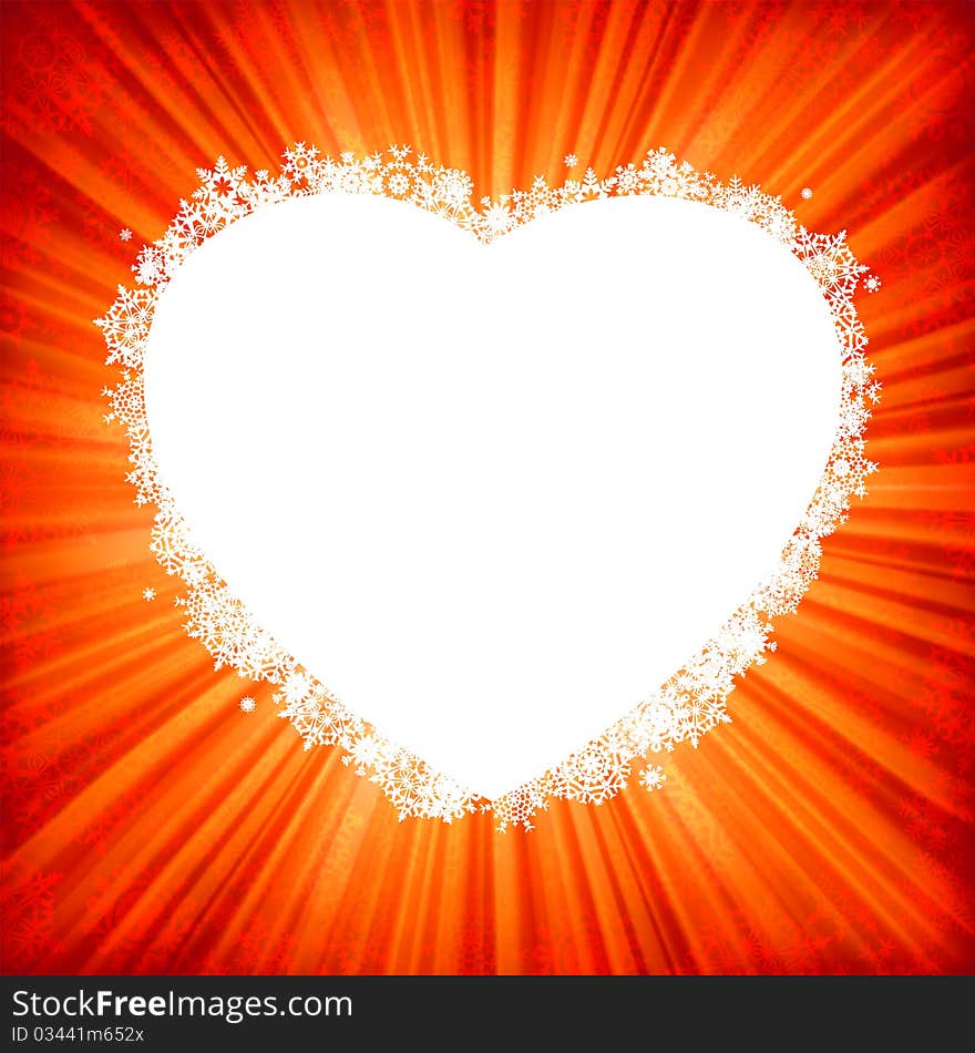 Heart framr on golden light burst. EPS 8