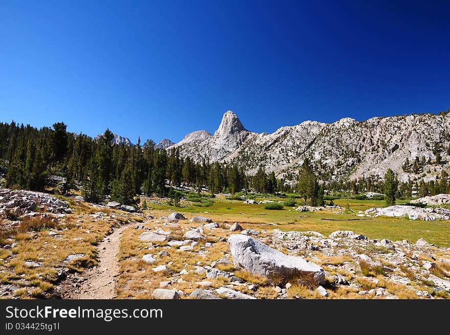 Meadow Against Mountain Wall