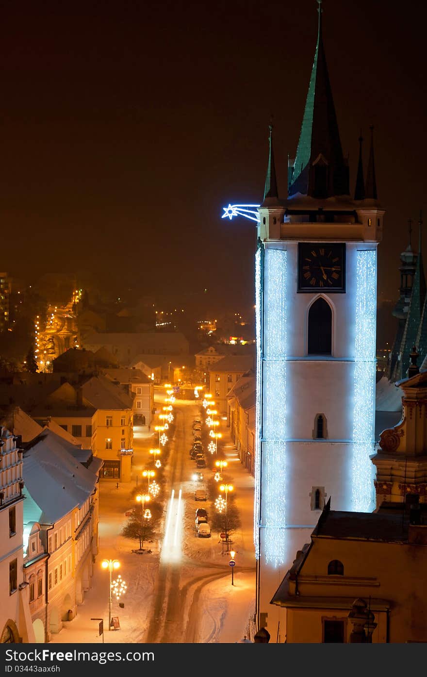 Litomerice during the winter nighttime, Czech Republic. Litomerice during the winter nighttime, Czech Republic.