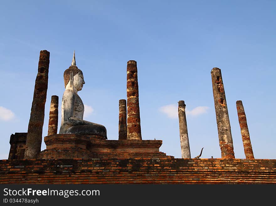 Buddha at ruin temple, Sukhothai historic park Thailand. Buddha at ruin temple, Sukhothai historic park Thailand