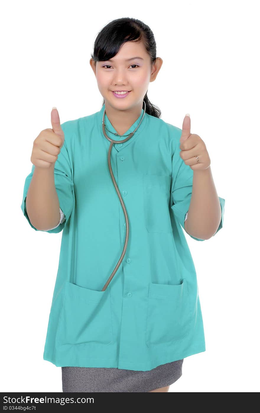 A Doctor wearing scrub isolated over white background. A Doctor wearing scrub isolated over white background