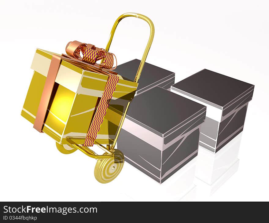 Gift box and usual boxes on white background.