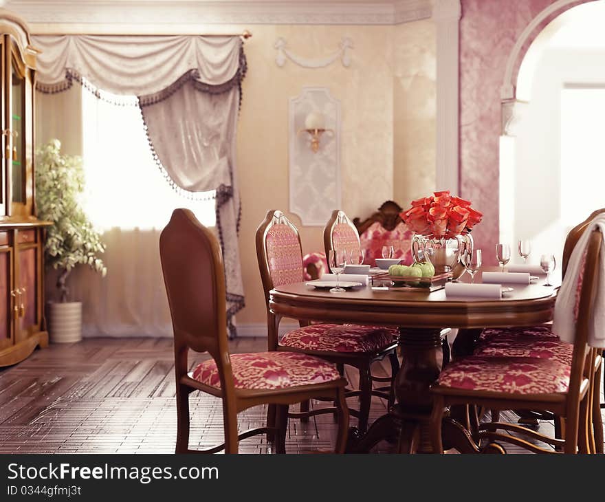 Classic style dinner room interior (3d rendering)