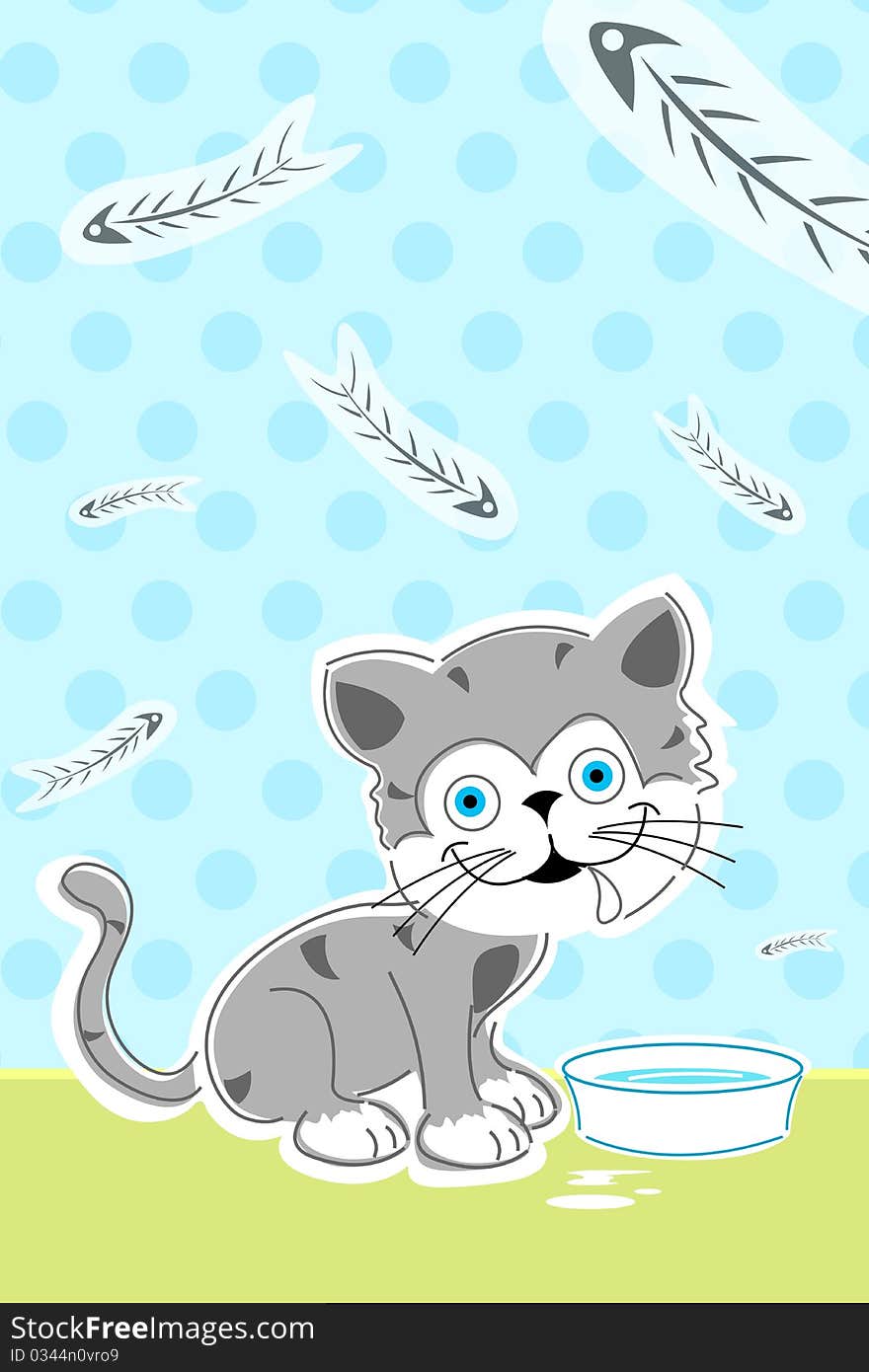 Illustration of cat with fish bones