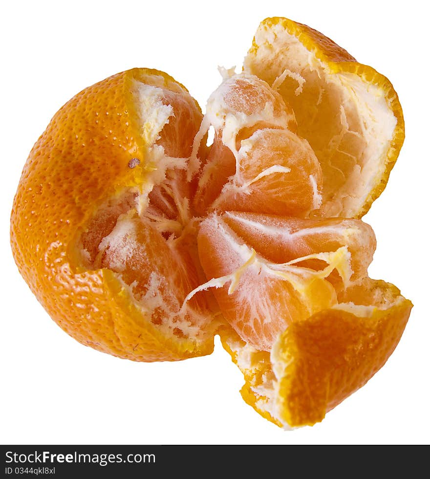 Peeled ripe mandarin, isolated on a white background. Peeled ripe mandarin, isolated on a white background