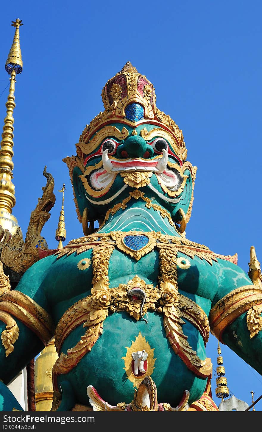 Green Giant In Thai Temple,north Of Thailand