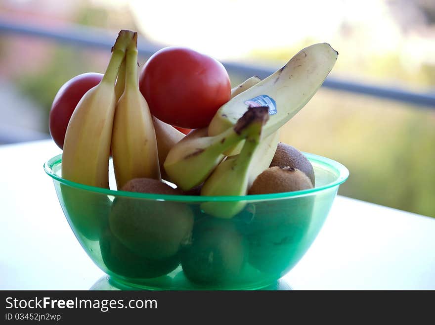 Fruit cup on the table, Holiday at Greece. Fruit cup on the table, Holiday at Greece