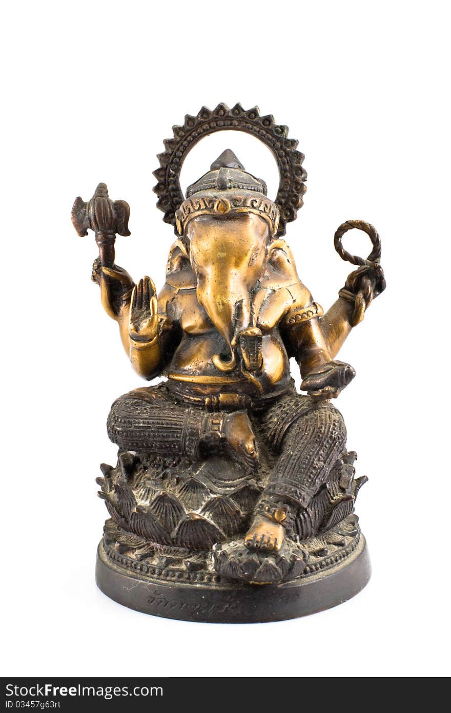 Ganesh brass sit on lotus isolated