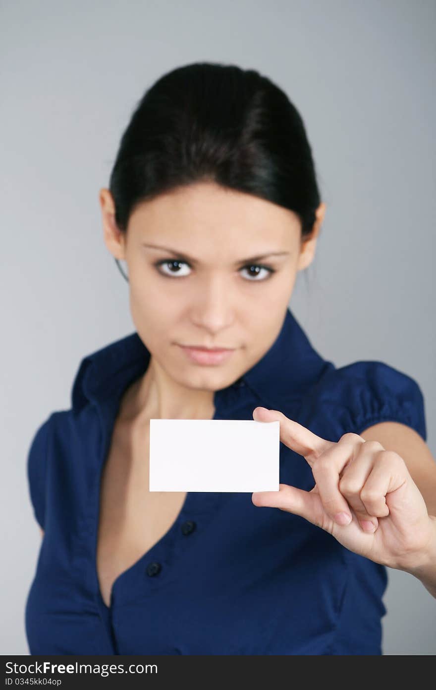 Young woman handing a blank