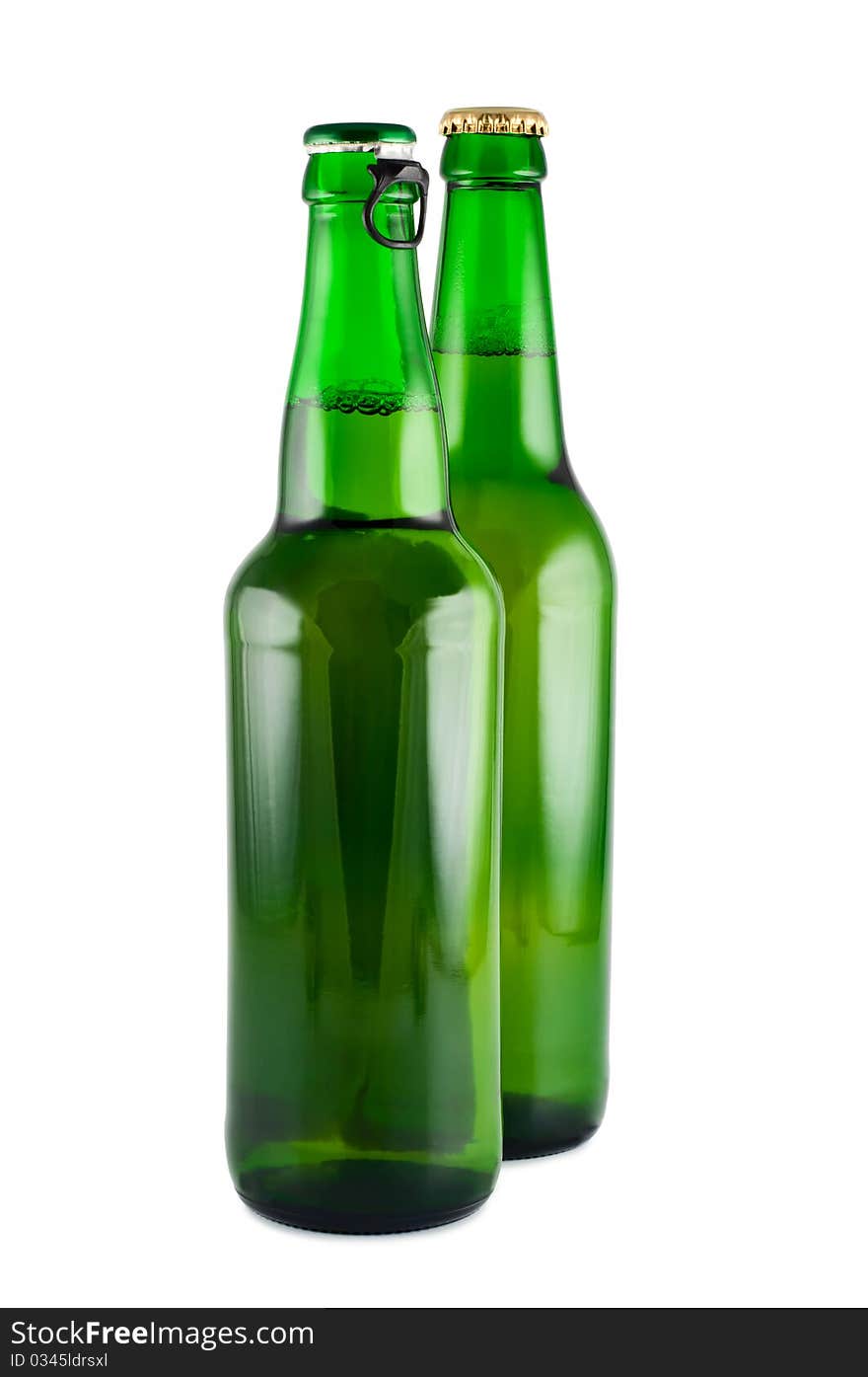 Two bottles of beer a picture in studio isolated on white. Two bottles of beer a picture in studio isolated on white.