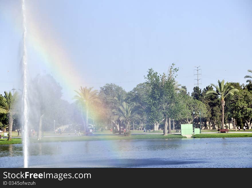 The fountain in the lake in park Hayarkon in Israel