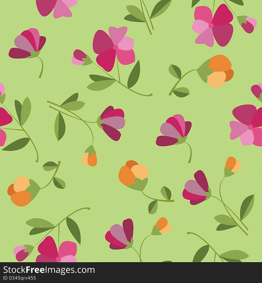 Floral seamless texture on a green background