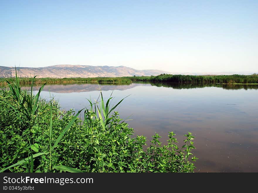 The lake in the Hula Nature Reserve in northern Israel