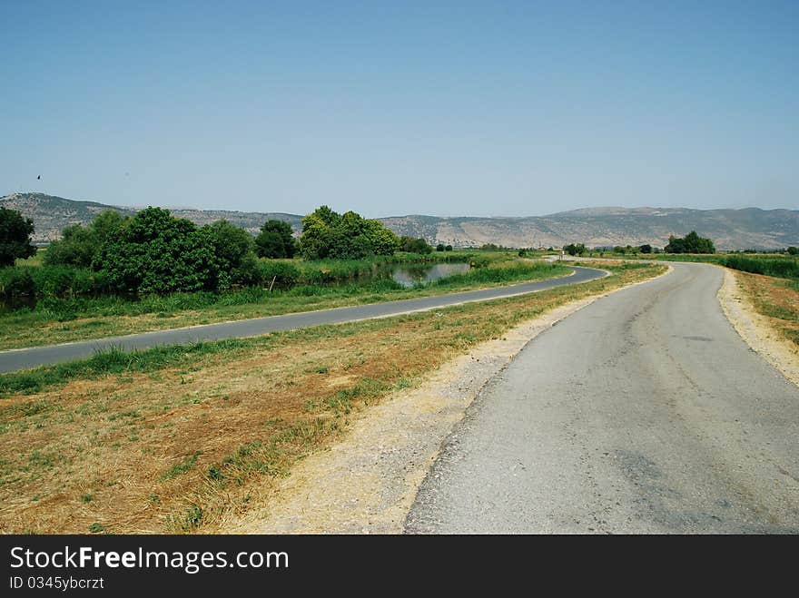 The road to the Hula Nature Reserve in northern Israel