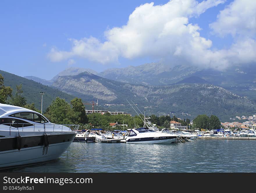 Yacht moored near the shore. Yacht moored near the shore