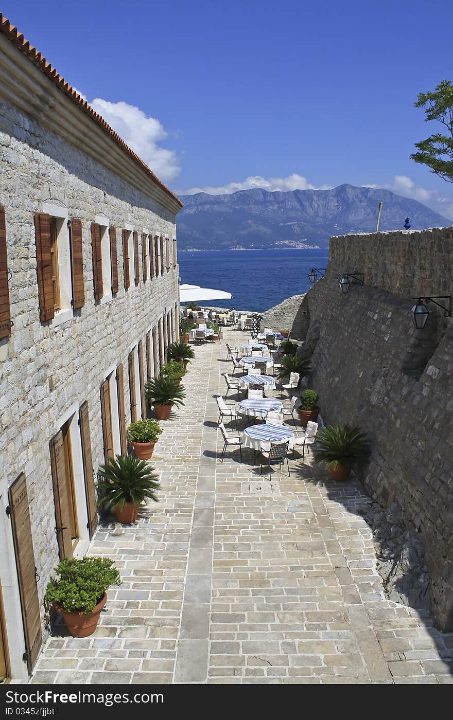 Restaurant in an ancient castle by the sea