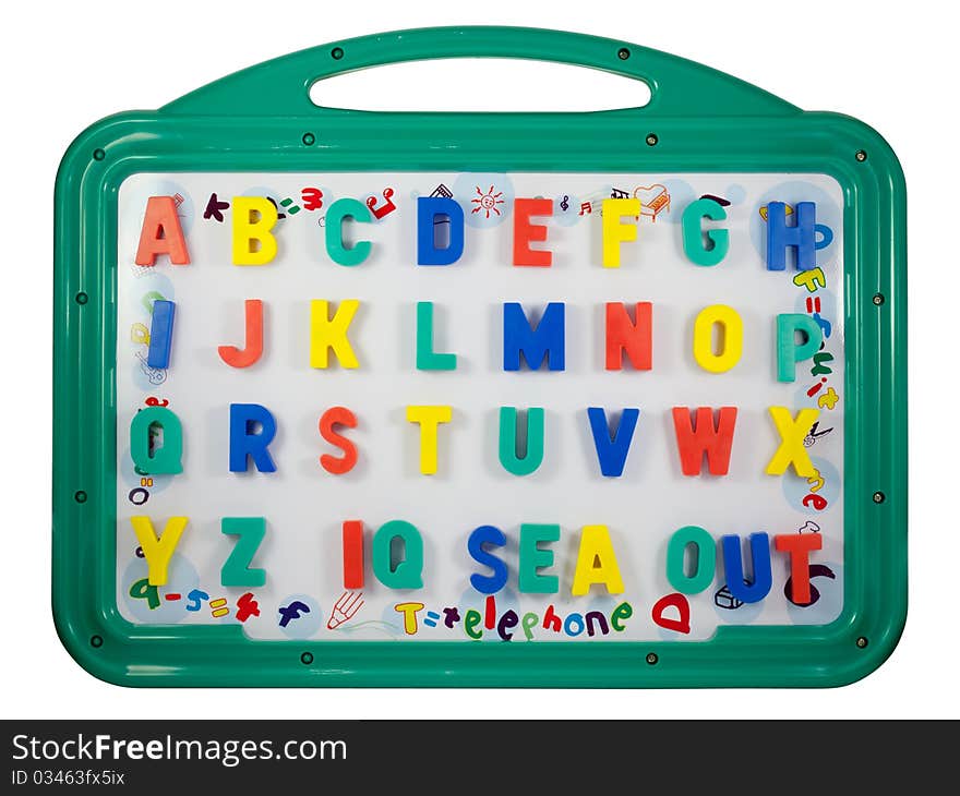 Magnetic letters on a whiteboard. Isolated on white background with clipping path.