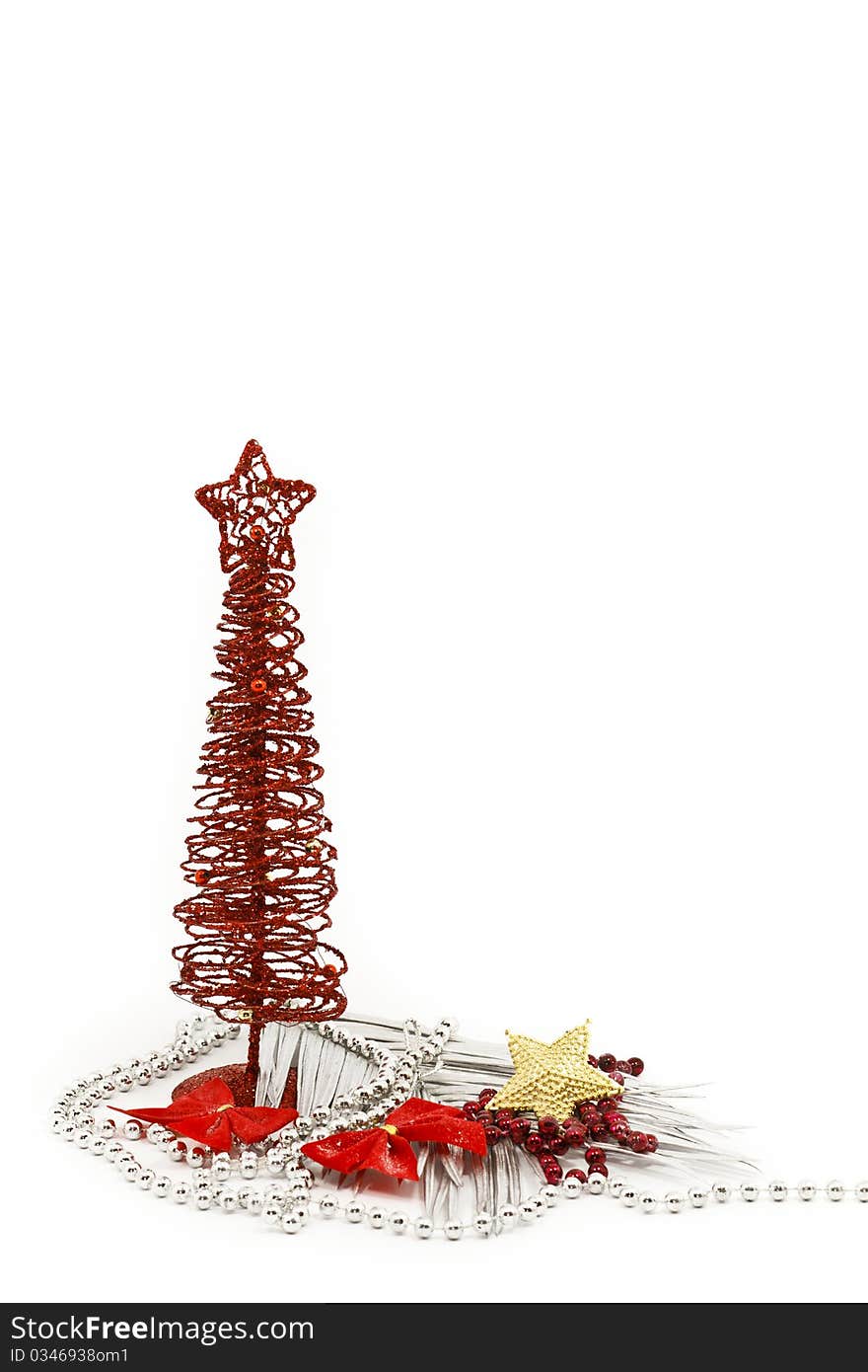 Red Christmas tree decorationisolated on white background