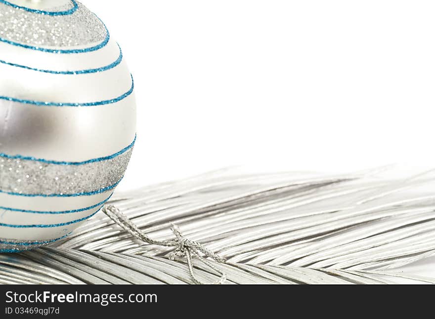 Silver ball and silver leaves as a christmas decoration