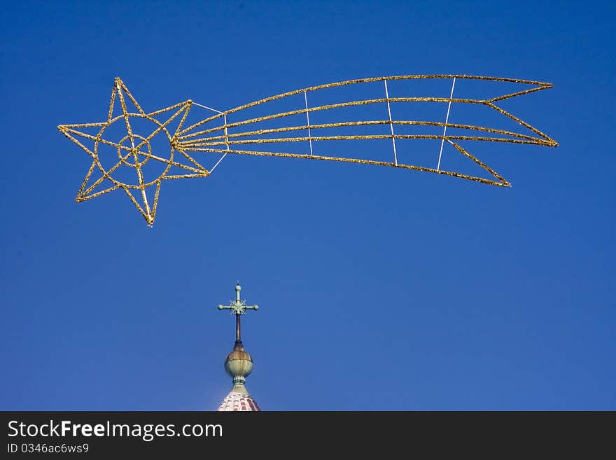 A comet above the top of a church in Szeged. A comet above the top of a church in Szeged