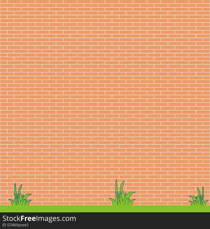 Red brick wall and grass