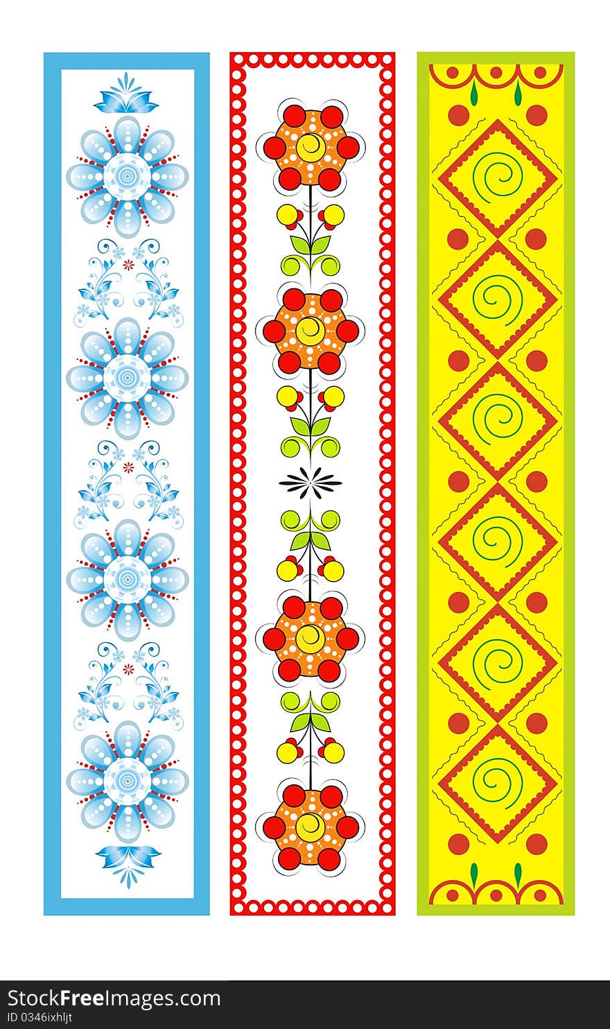 Strips with a decorative pattern on a white bacground (three pieces). Strips with a decorative pattern on a white bacground (three pieces)