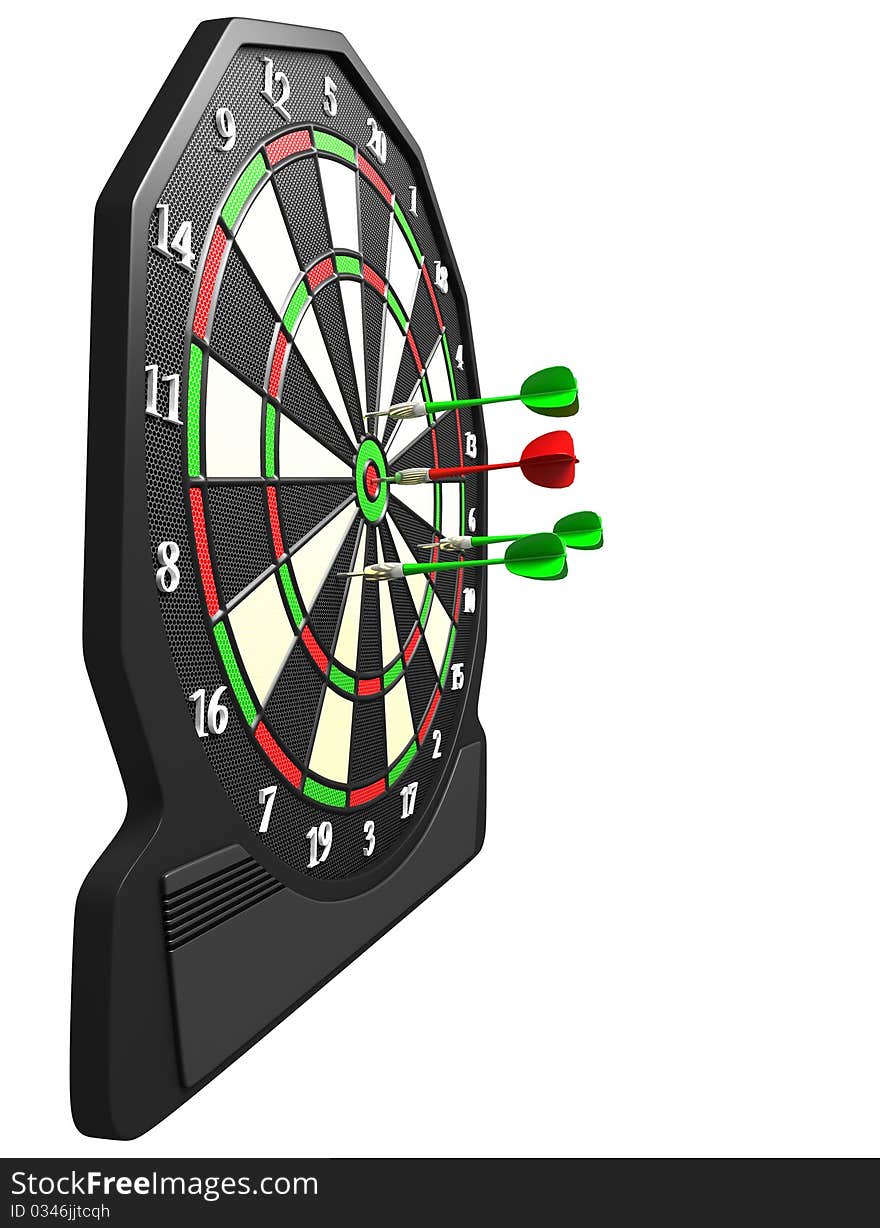 Target and three darts, green and red