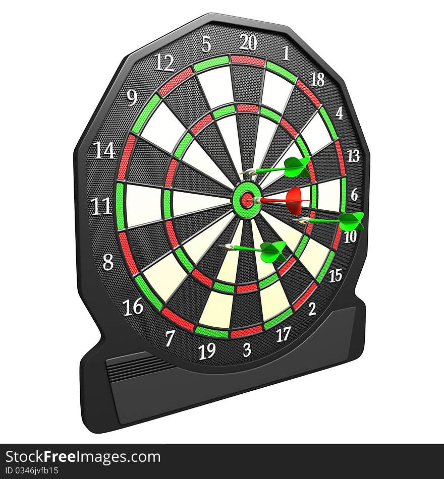 Target and three darts, green and red