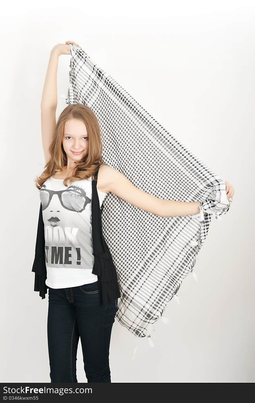 Teen girl in the photo on a white background