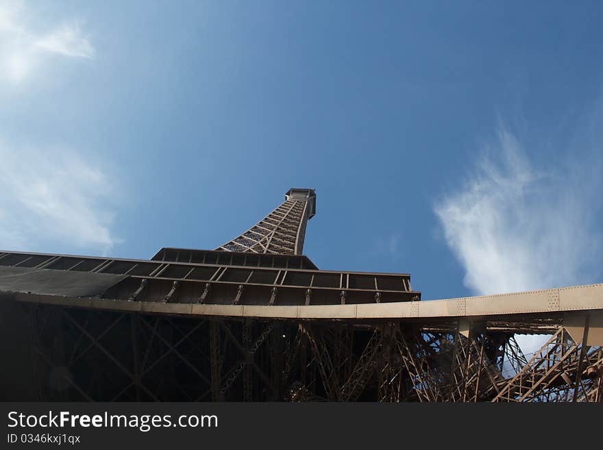 Eiffel Tower in a sunny day, Paris. View fron under the tower.