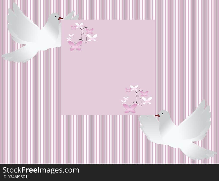 Wedding card invitation with two white doves