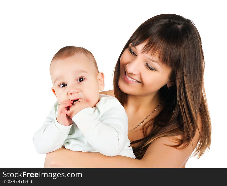 Pretty young women with her son isolated