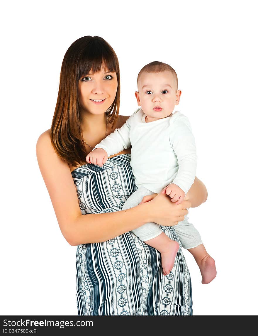 Pretty young women with her son isolated. Pretty young women with her son isolated