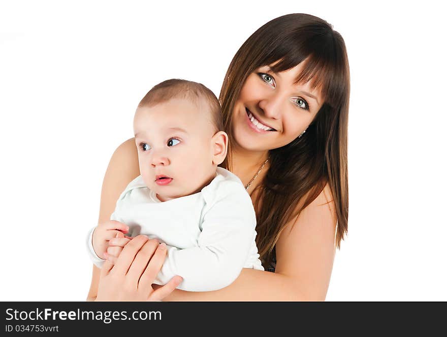 Pretty young women with her son isolated. Pretty young women with her son isolated