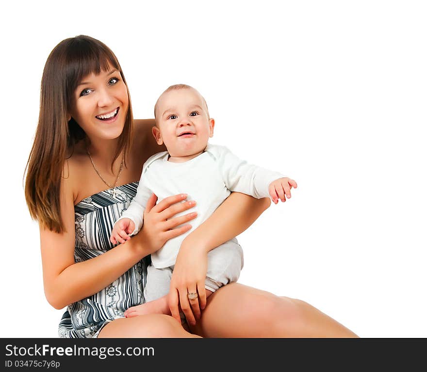 Pretty young women with her son isolated. Pretty young women with her son isolated