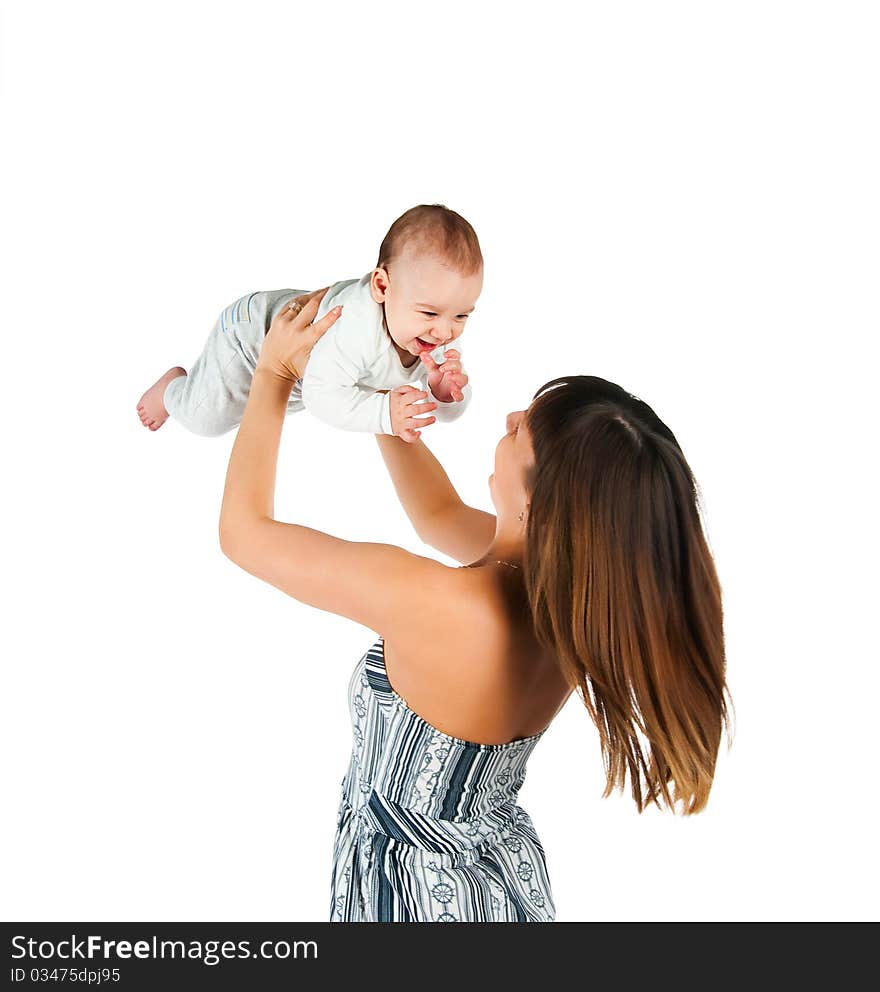 Pretty young women with her son isolated. Pretty young women with her son isolated