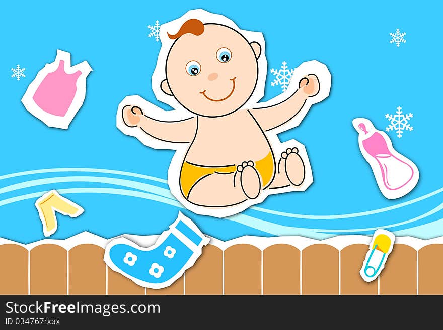 Illustration of children's day card with baby on white background