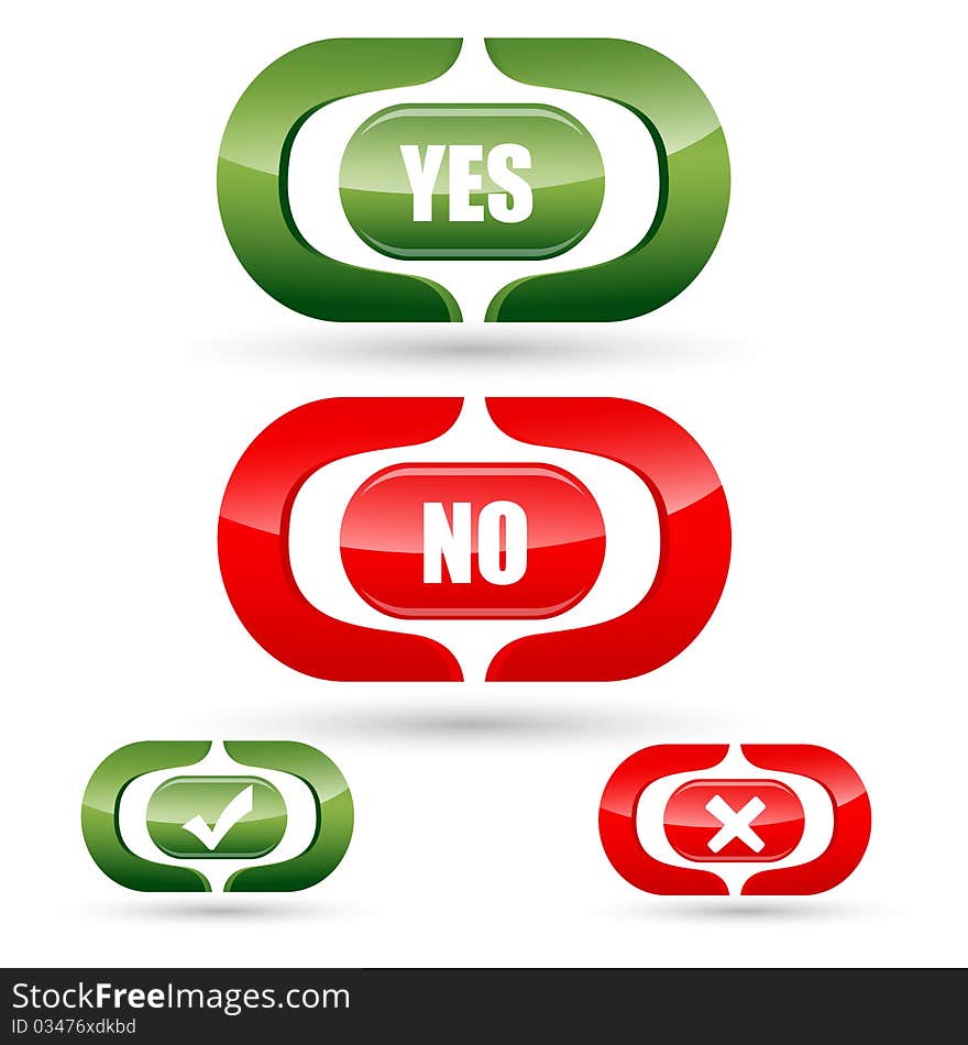 Illustration of yes and no buttons on white background