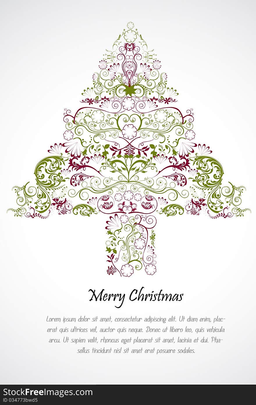 Illustration of floral merry christmas card on white background