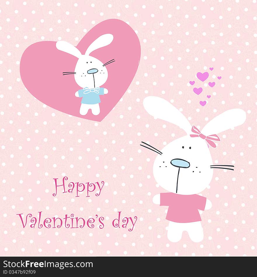 Greeting card to valentines day rabbit, bunny,