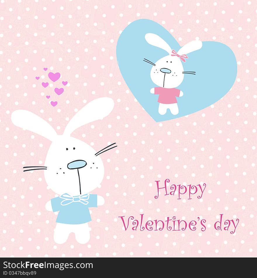 Greeting card to valentines day rabbit, bunny,