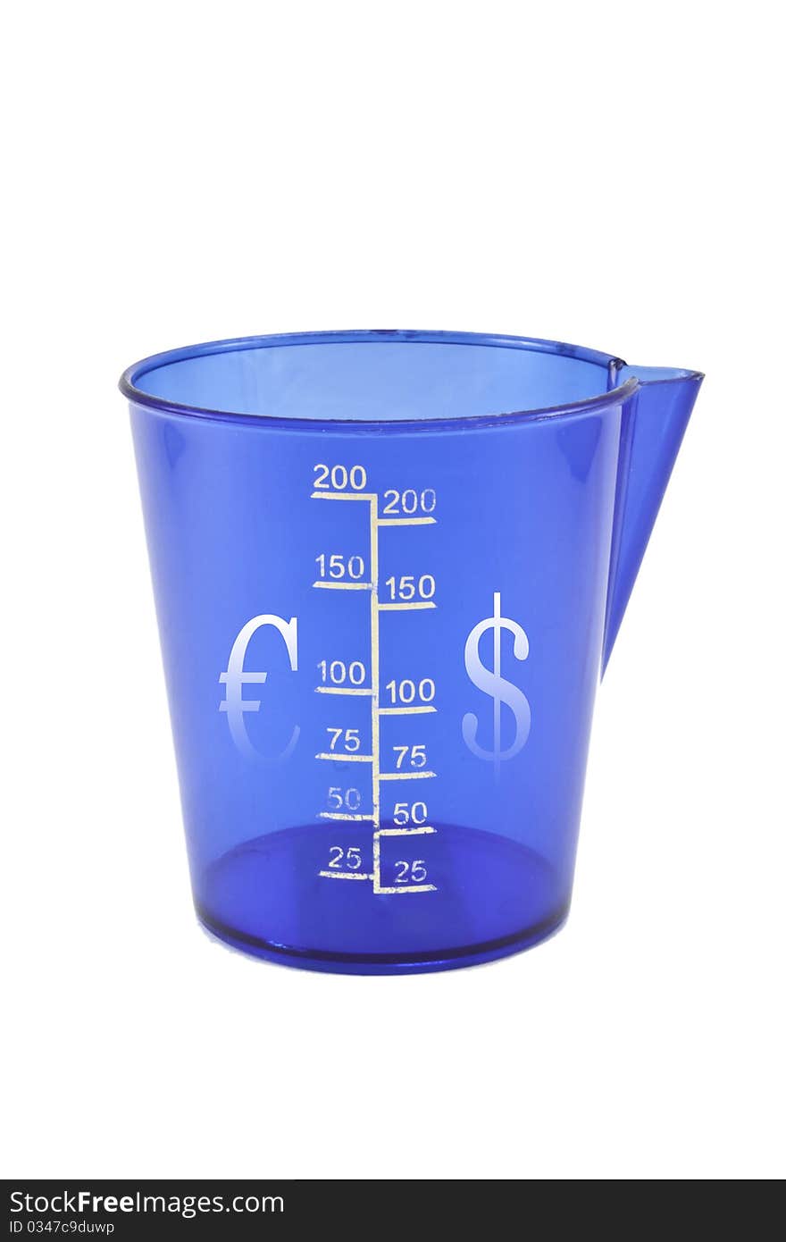 Glass of the dollar-euro against a light background. Glass of the dollar-euro against a light background