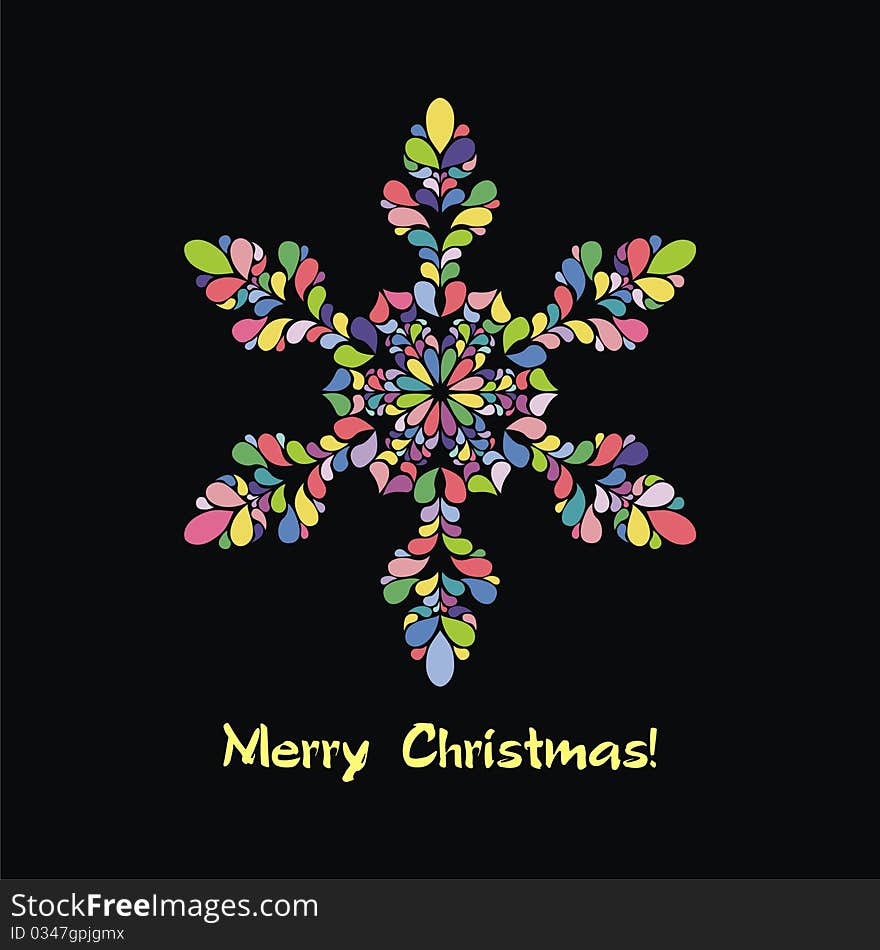 Colorful snowflake on black background. Vector illustration. Colorful snowflake on black background. Vector illustration