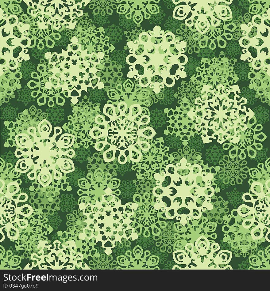 Seamless with green snowflakes. Vector illustration