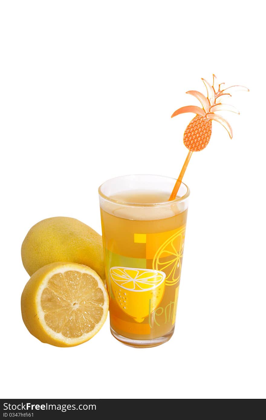 Glass with juice and lemons