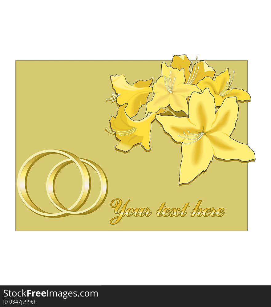 Invitation card with flowers and two rings. Invitation card with flowers and two rings