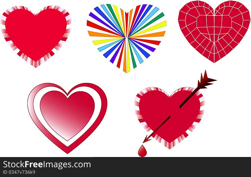 The hearts executed with different registration and a background by means of geometrical figures.